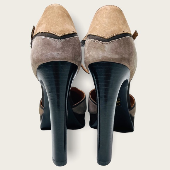 Pañella Grey & Tan T-Strap Retro 70s Platform Heels Size 40/9 - Picture 6 of 12